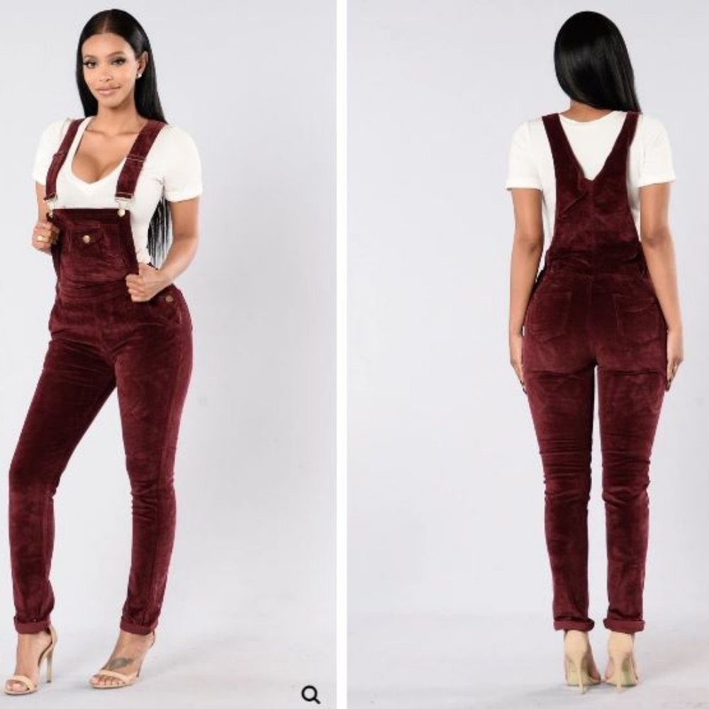 Fashion Nova Corduroy Joy Overalls - Burgundy